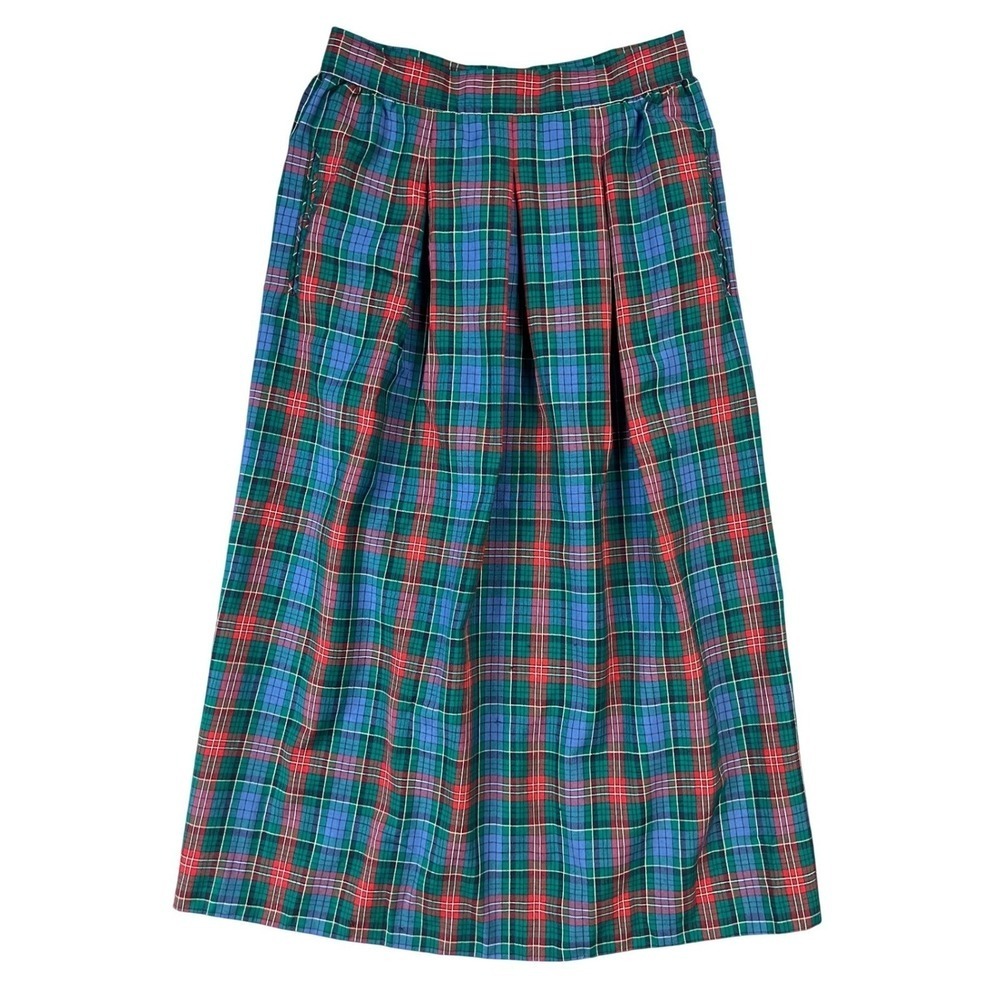 VTG Pendleton Midi Skirt 10 Green Plaid Academia Pure Virgin Wool Pleated USA
